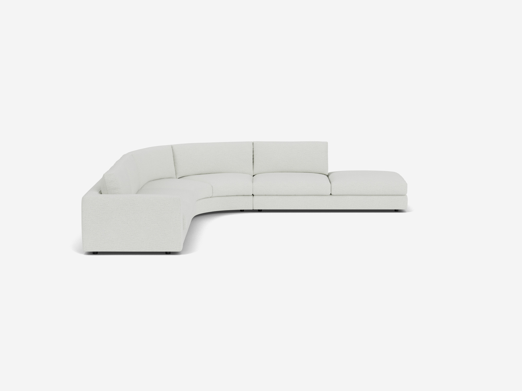 Right hand facing white curved sectional sofa side view